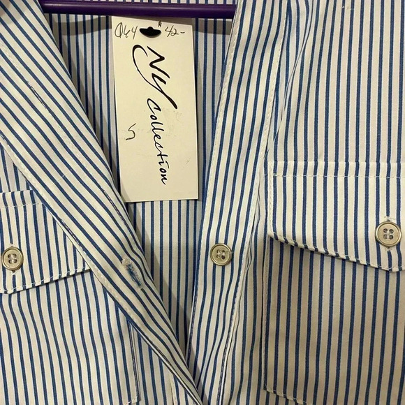 NWT VTG New York Coll. Tailored Blue White Striped Blouse Preppy Old Money S - Picture 2 of 7